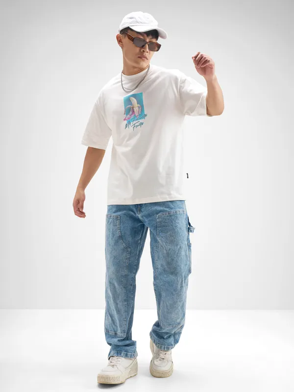 Highlander Men White Printed Round Neck T-Shirt