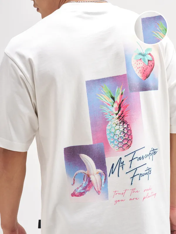 Highlander Men White Printed Round Neck T-Shirt