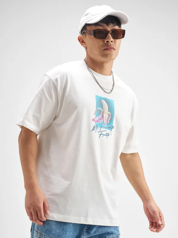 Highlander Men White Printed Round Neck T-Shirt