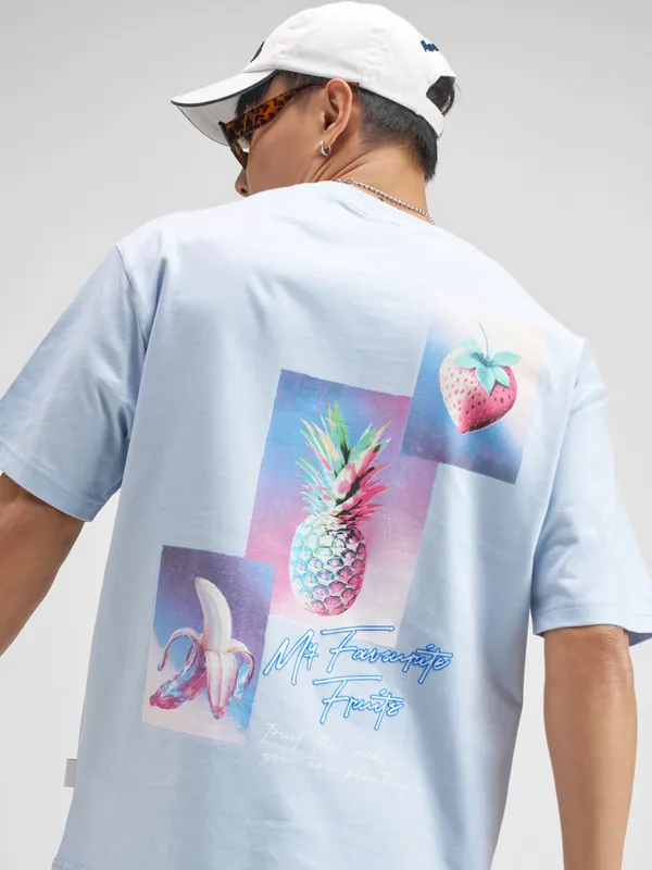 Highlander Men Blue Printed Round Neck T-Shirt