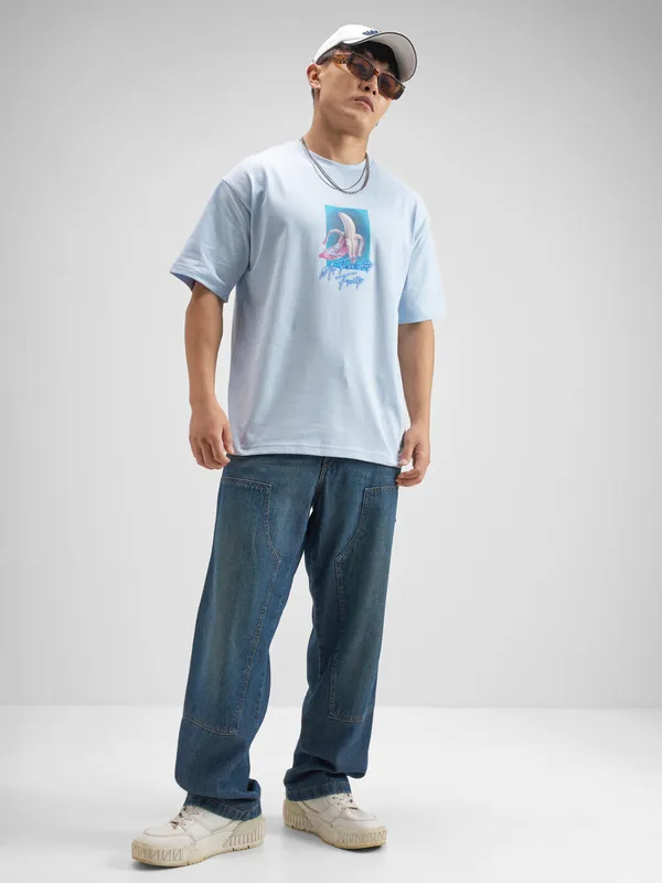 Highlander Men Blue Printed Round Neck T-Shirt