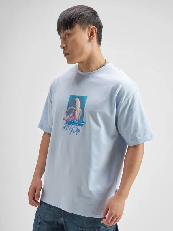 Highlander Men Blue Printed Round Neck T-Shirt