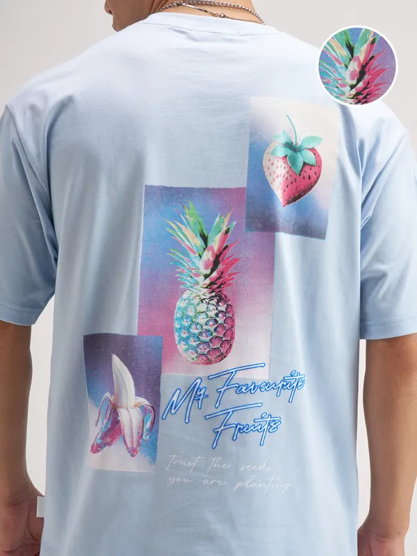 Highlander Men Blue Printed Round Neck T-Shirt