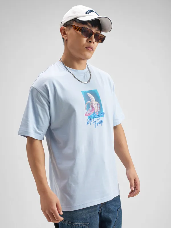 Highlander Men Blue Printed Round Neck T-Shirt