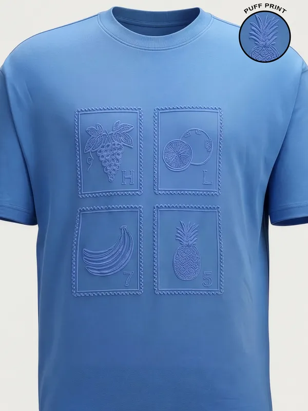 Highlander Men Blue Printed Round Neck T-Shirt