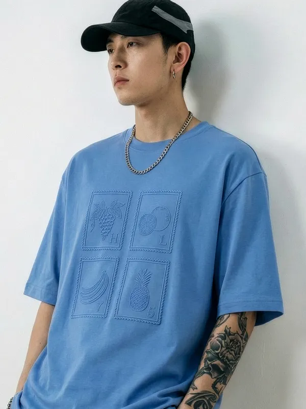 Highlander Men Blue Printed Round Neck T-Shirt