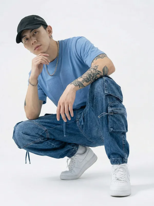 Highlander Men Blue Printed Round Neck T-Shirt