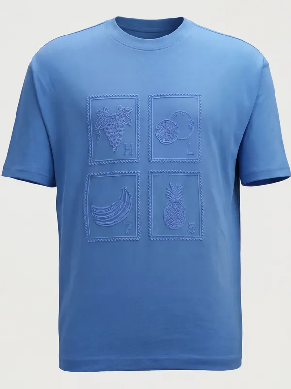 Highlander Men Blue Printed Round Neck T-Shirt