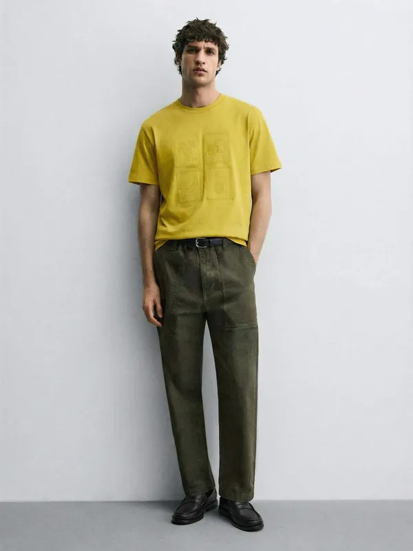 Highlander Men Yellow Printed Round Neck T-Shirt