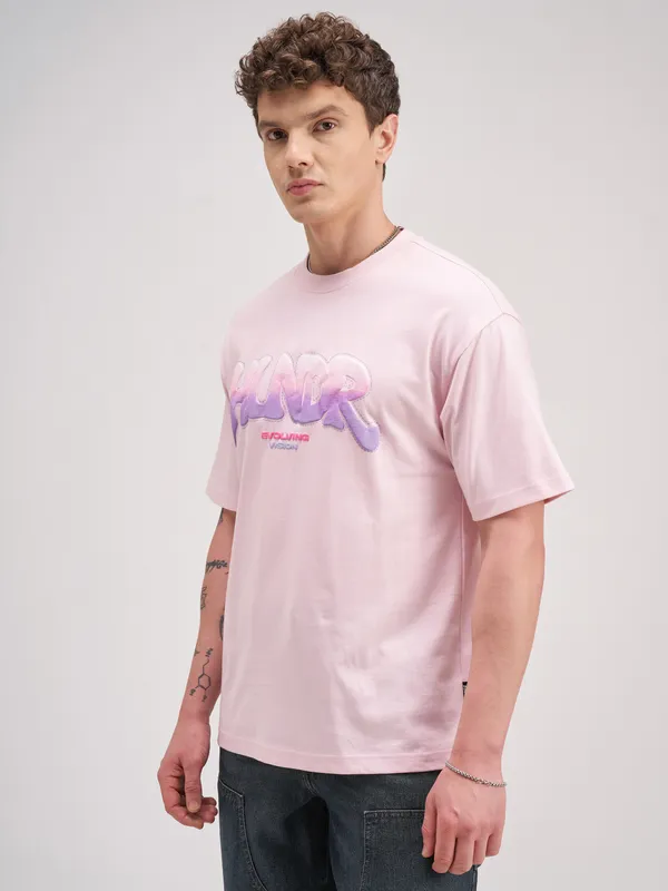 Highlander Men Pink Printed Round Neck T-Shirt