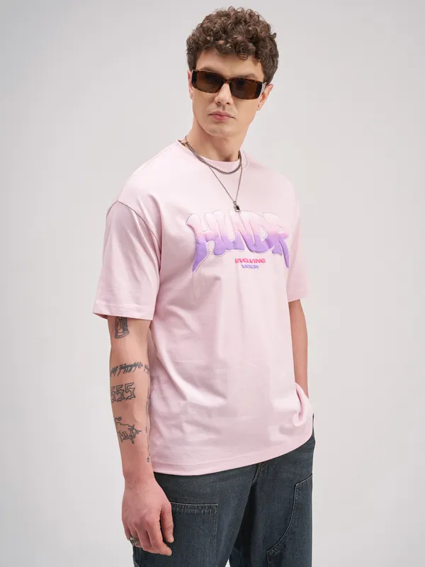 Highlander Men Pink Printed Round Neck T-Shirt