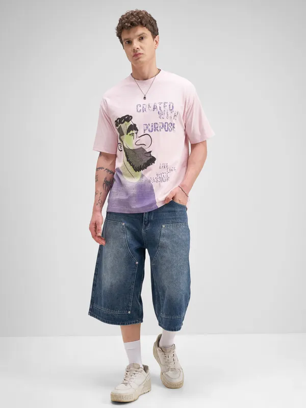 Highlander Men Pink Printed Round Neck T-Shirt