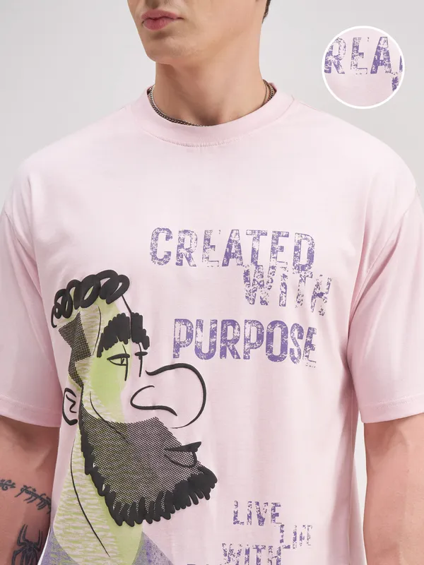 Highlander Men Pink Printed Round Neck T-Shirt