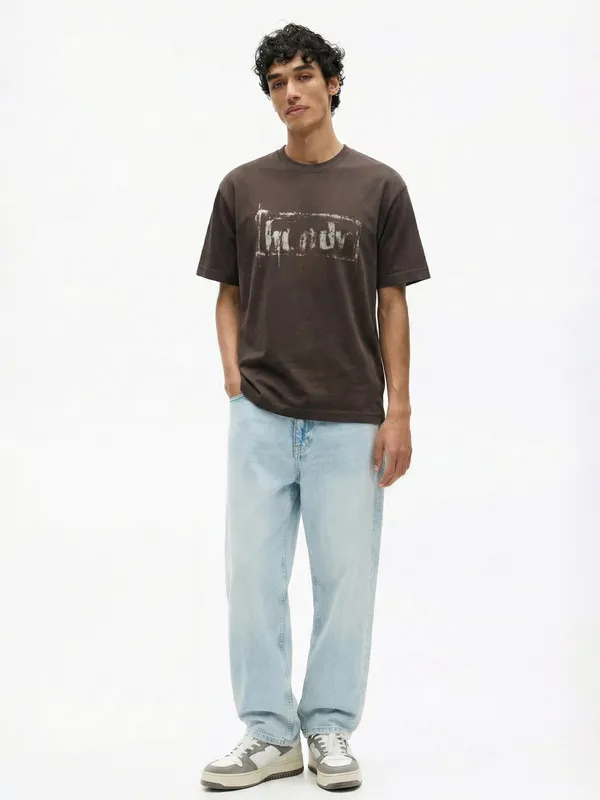 Highlander Men Brown Printed Round Neck T-Shirt