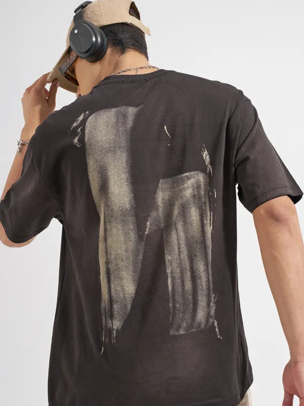 Highlander Men Brown Printed Round Neck T-Shirt