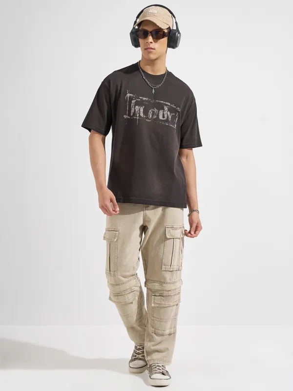 Highlander Men Brown Printed Round Neck T-Shirt