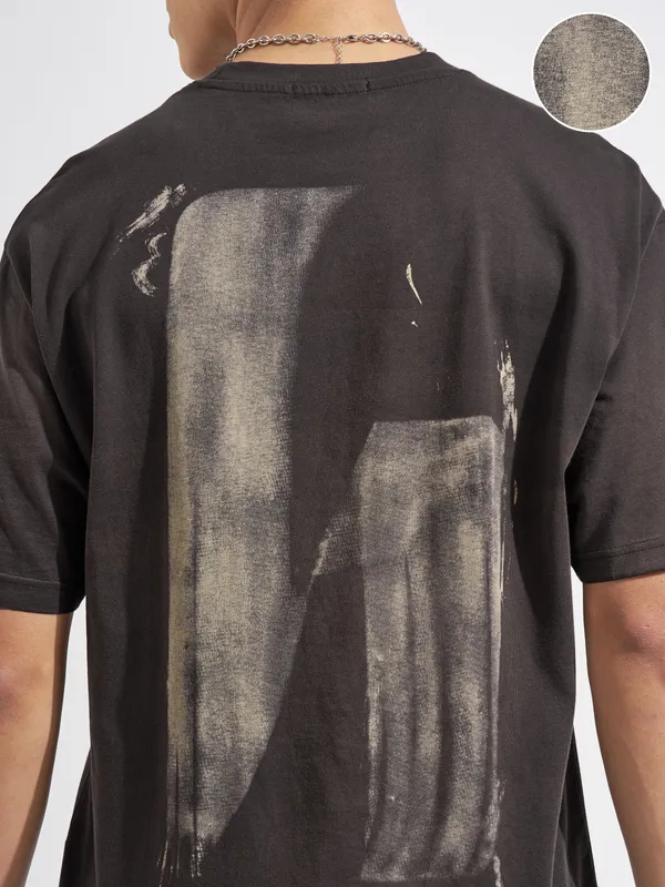 Highlander Men Brown Printed Round Neck T-Shirt