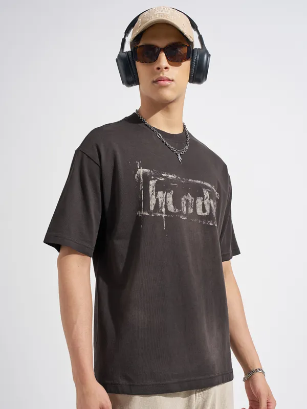 Highlander Men Brown Printed Round Neck T-Shirt