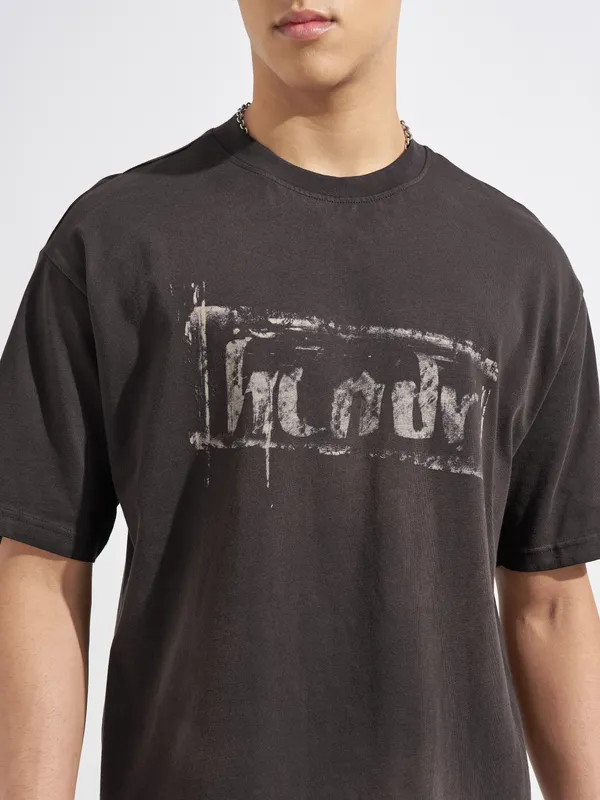 Highlander Men Brown Printed Round Neck T-Shirt