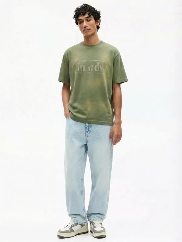 Highlander Men Olive Printed Round Neck T-Shirt