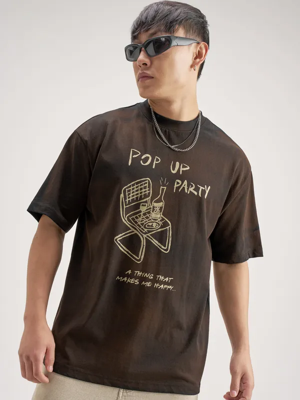 Highlander Men Black Printed Round Neck T-Shirt