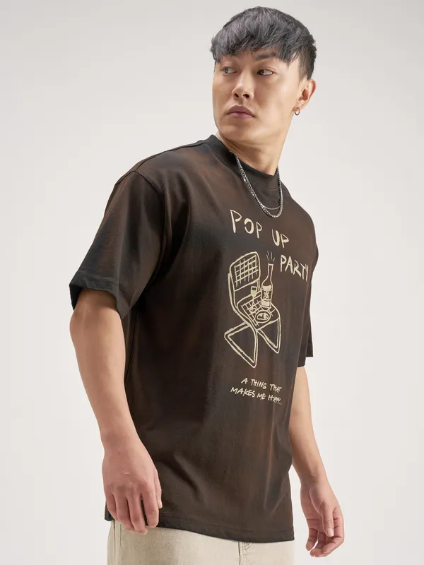 Highlander Men Black Printed Round Neck T-Shirt