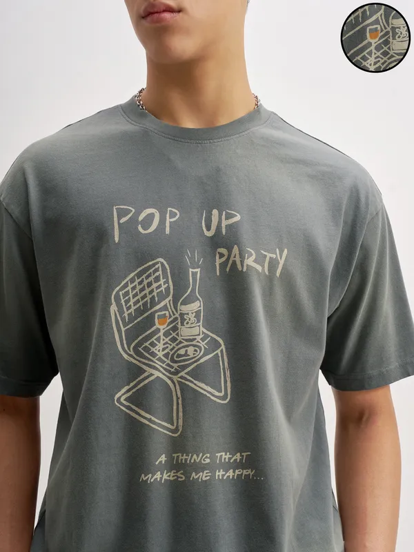 Highlander Men Grey Printed Round Neck T-Shirt