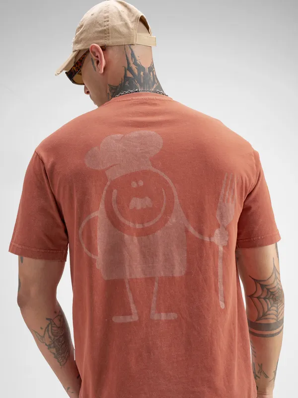 Highlander Men Rust Printed Round Neck T-Shirt