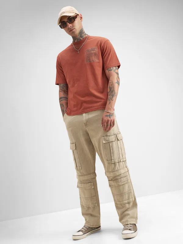 Highlander Men Rust Printed Round Neck T-Shirt