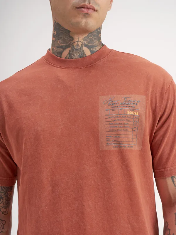 Highlander Men Rust Printed Round Neck T-Shirt