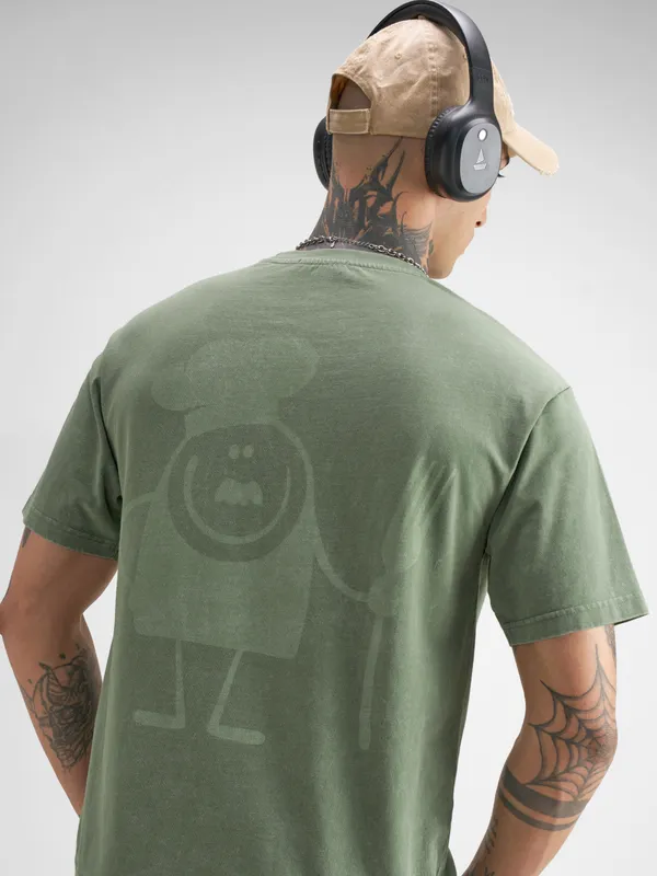 Highlander Men Green Printed Round Neck T-Shirt