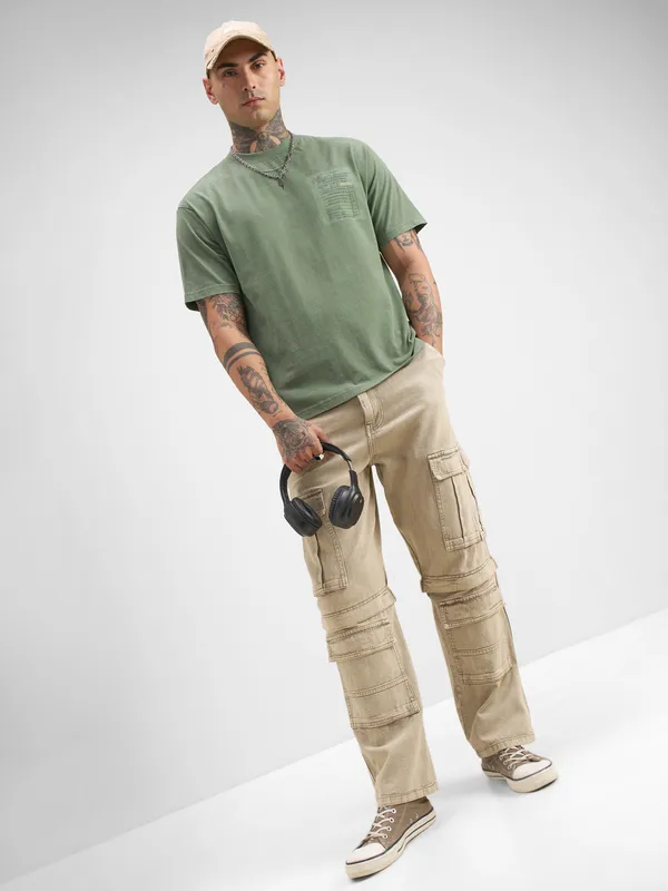 Highlander Men Green Printed Round Neck T-Shirt