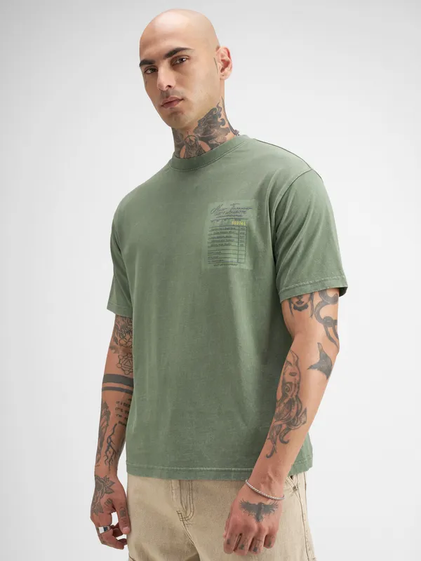 Highlander Men Green Printed Round Neck T-Shirt