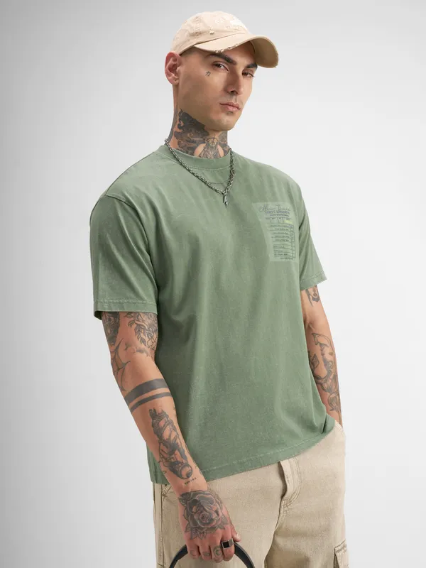 Highlander Men Green Printed Round Neck T-Shirt