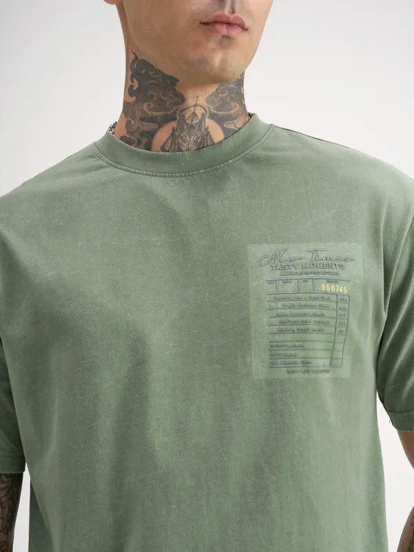 Highlander Men Green Printed Round Neck T-Shirt