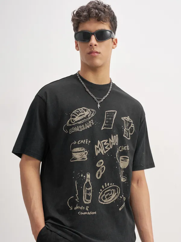 Highlander Men Black Printed Round Neck T-Shirt