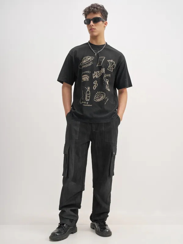 Highlander Men Black Printed Round Neck T-Shirt