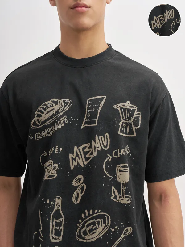 Highlander Men Black Printed Round Neck T-Shirt