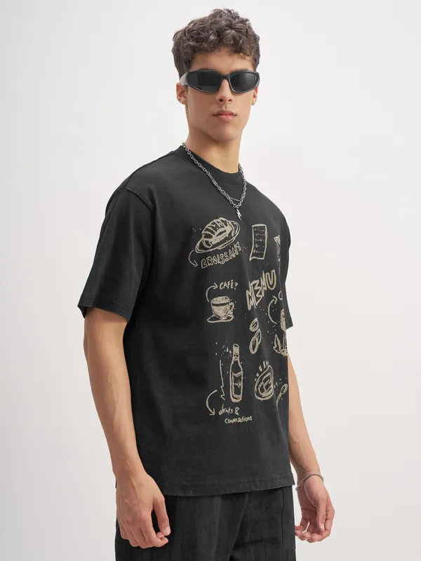 Highlander Men Black Printed Round Neck T-Shirt