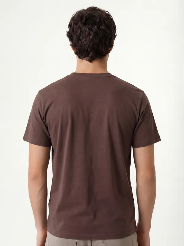 Highlander Men Brown Printed Round Neck T-Shirt