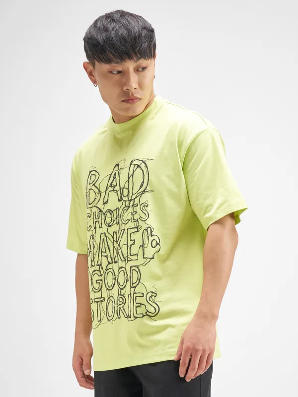 Highlander Men Green Printed Round Neck T-Shirt