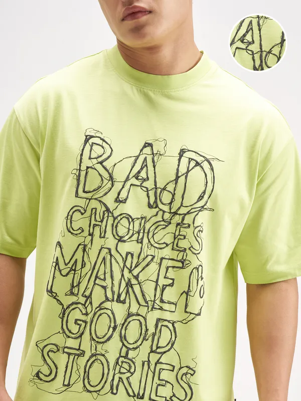 Highlander Men Green Printed Round Neck T-Shirt