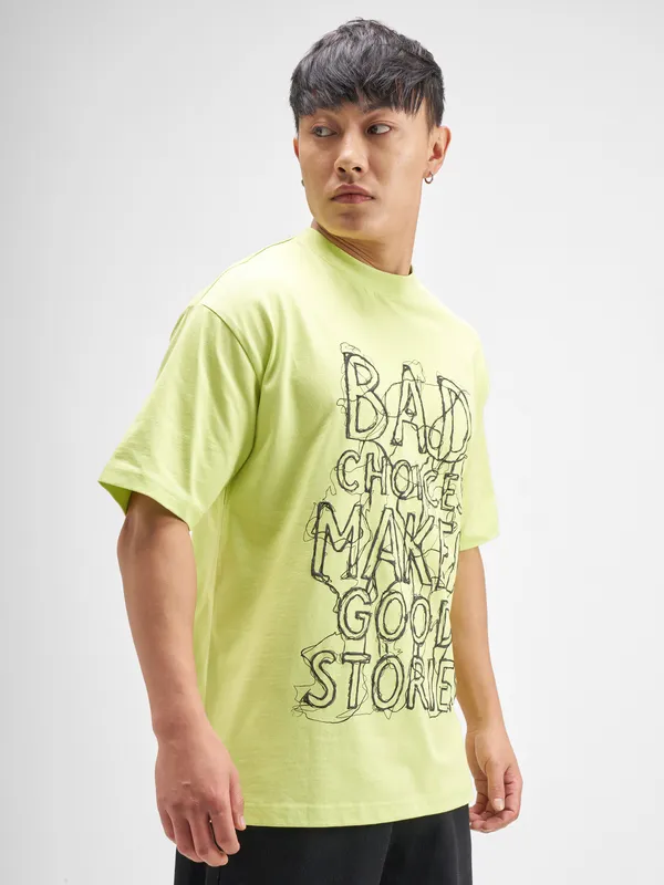 Highlander Men Green Printed Round Neck T-Shirt