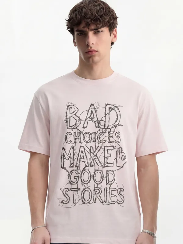 Highlander Men Pink Printed Round Neck T-Shirt