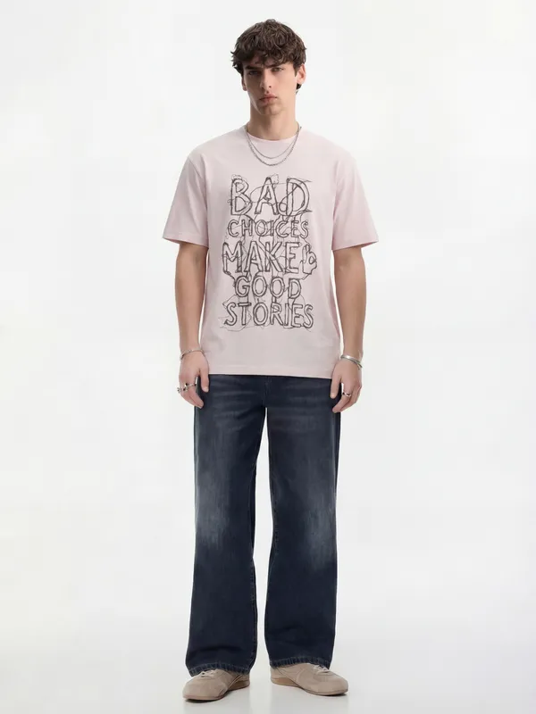 Highlander Men Pink Printed Round Neck T-Shirt