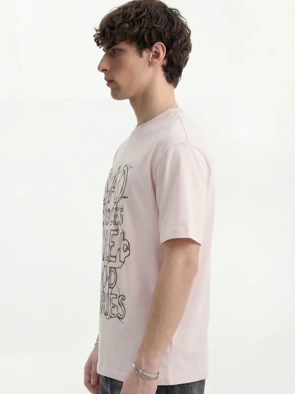 Highlander Men Pink Printed Round Neck T-Shirt