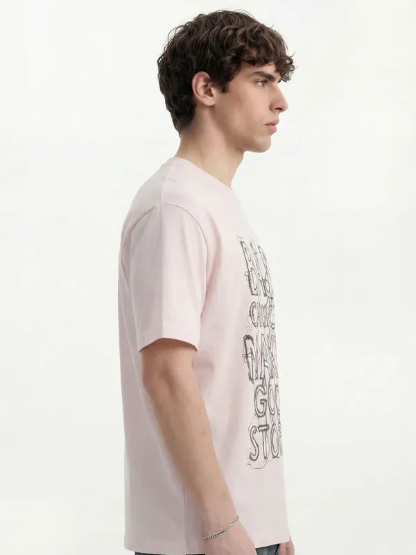 Highlander Men Pink Printed Round Neck T-Shirt