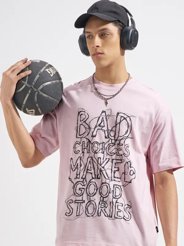 Highlander Men Pink Printed Round Neck T-Shirt