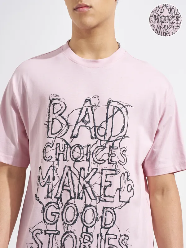 Highlander Men Pink Printed Round Neck T-Shirt