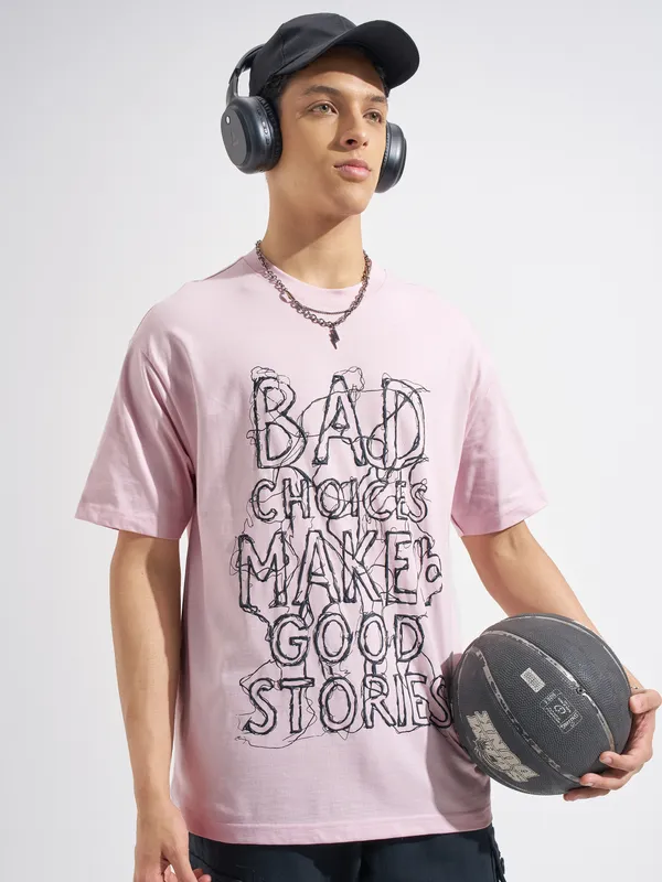 Highlander Men Pink Printed Round Neck T-Shirt